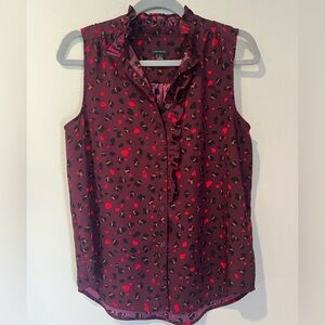 Sleeveless Maroon Animal Print Ruffle